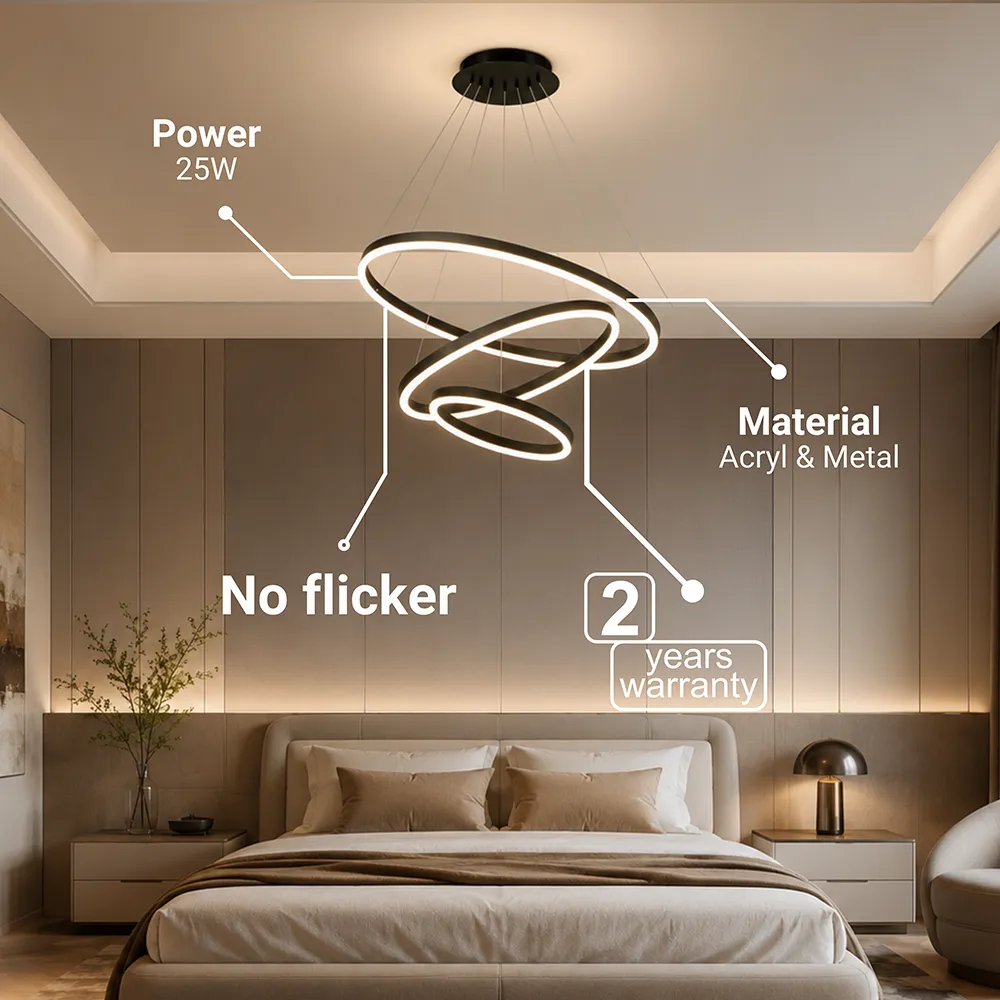 Alessandro Design Casiana 85W lustra LED neagra 3 cercuri