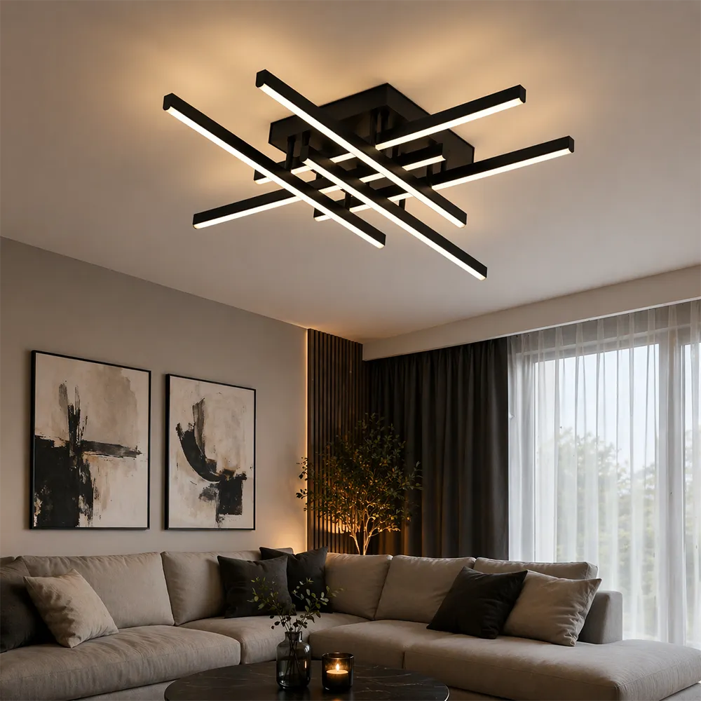 Alessandro Design Linex lustra LED 81W neagra liniara 6 brate