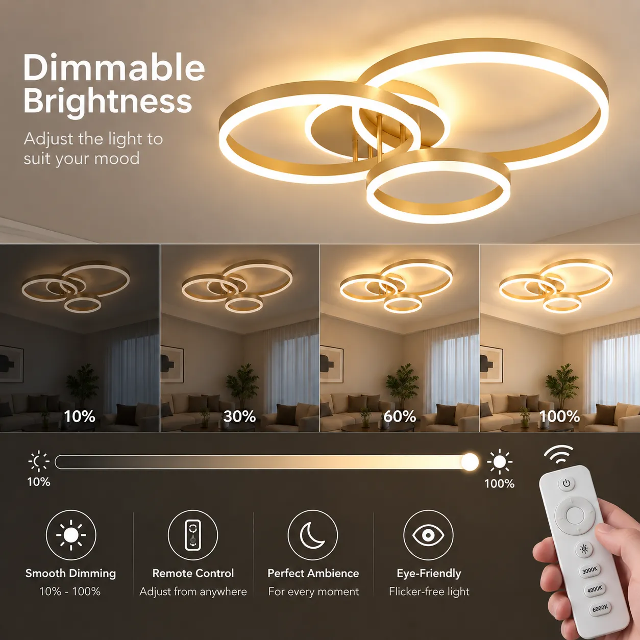 Alessandro Design Riga Lilith Lustra LED 68W Aurie 3 Cercuri