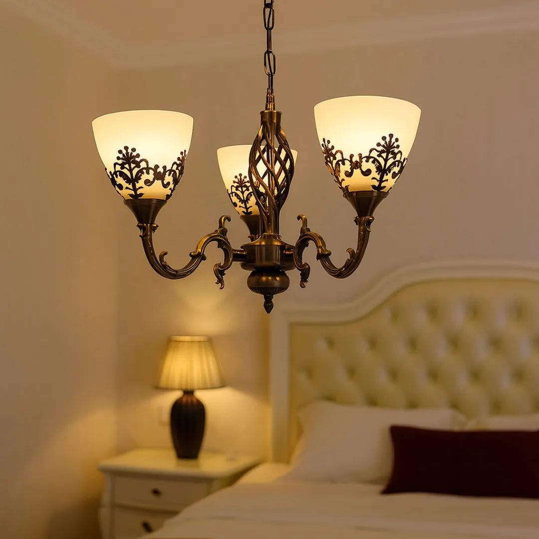 COTTAGE Candelabru Vintage 3xE27 Bronz Sticla Metal 50 cm