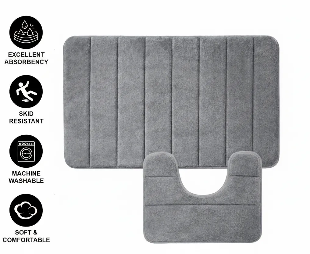 Alessandro Design covor baie gri antiderapant 80x50+50x40 2 buc