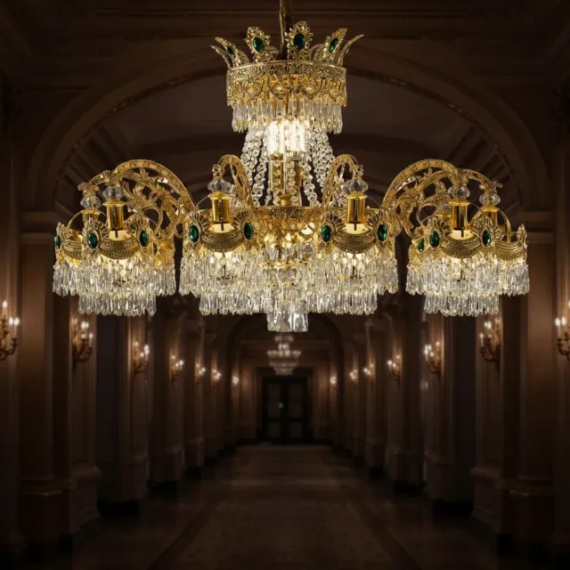 Alessandro Design candelabru cristal auriu 16xE14 92cm