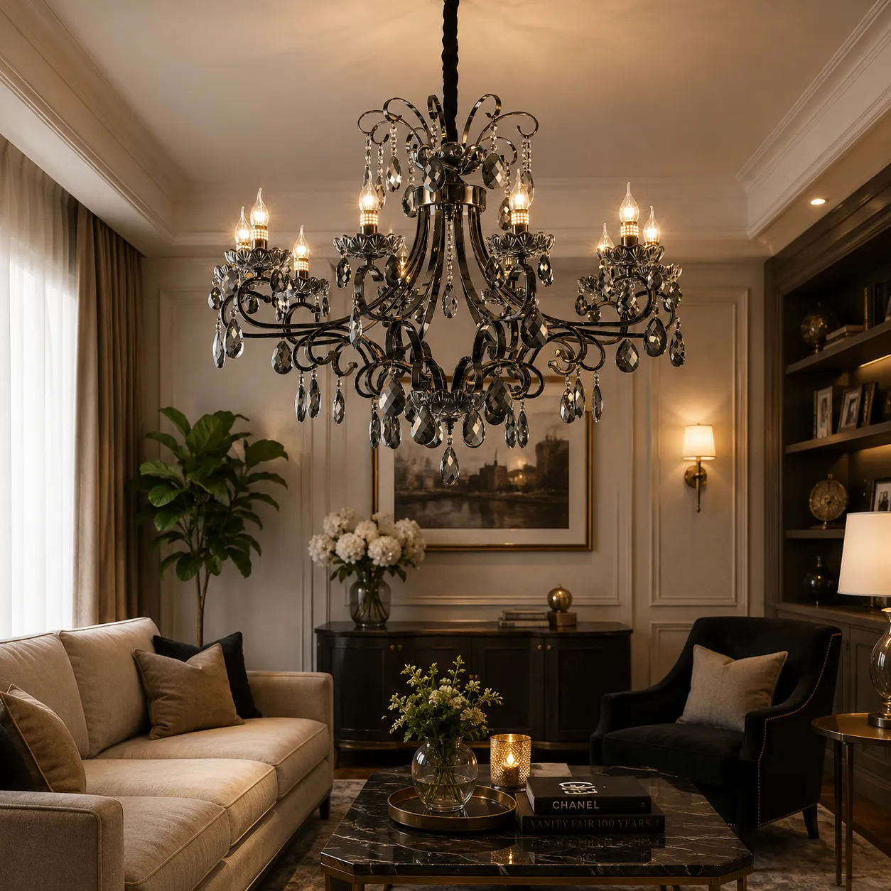 Alessandro Design Baro Supremo candelabru cristal negru 92cm 10xE14