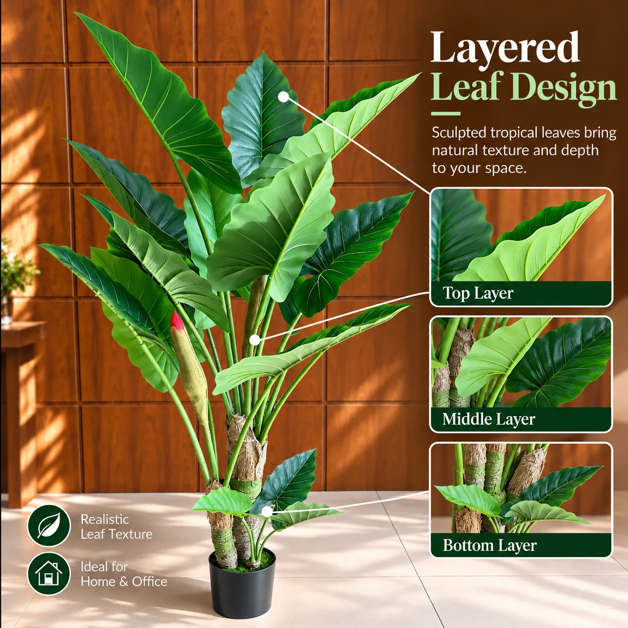 Alessandro Design Alocasia planta artificiala 160cm 3 tije