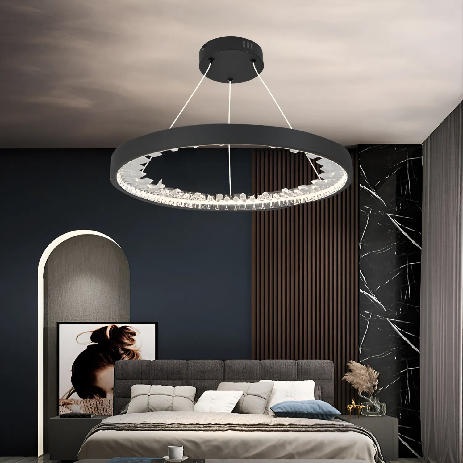 Alessandro Design lustra LED suspendata neagra 28W 1 cerc