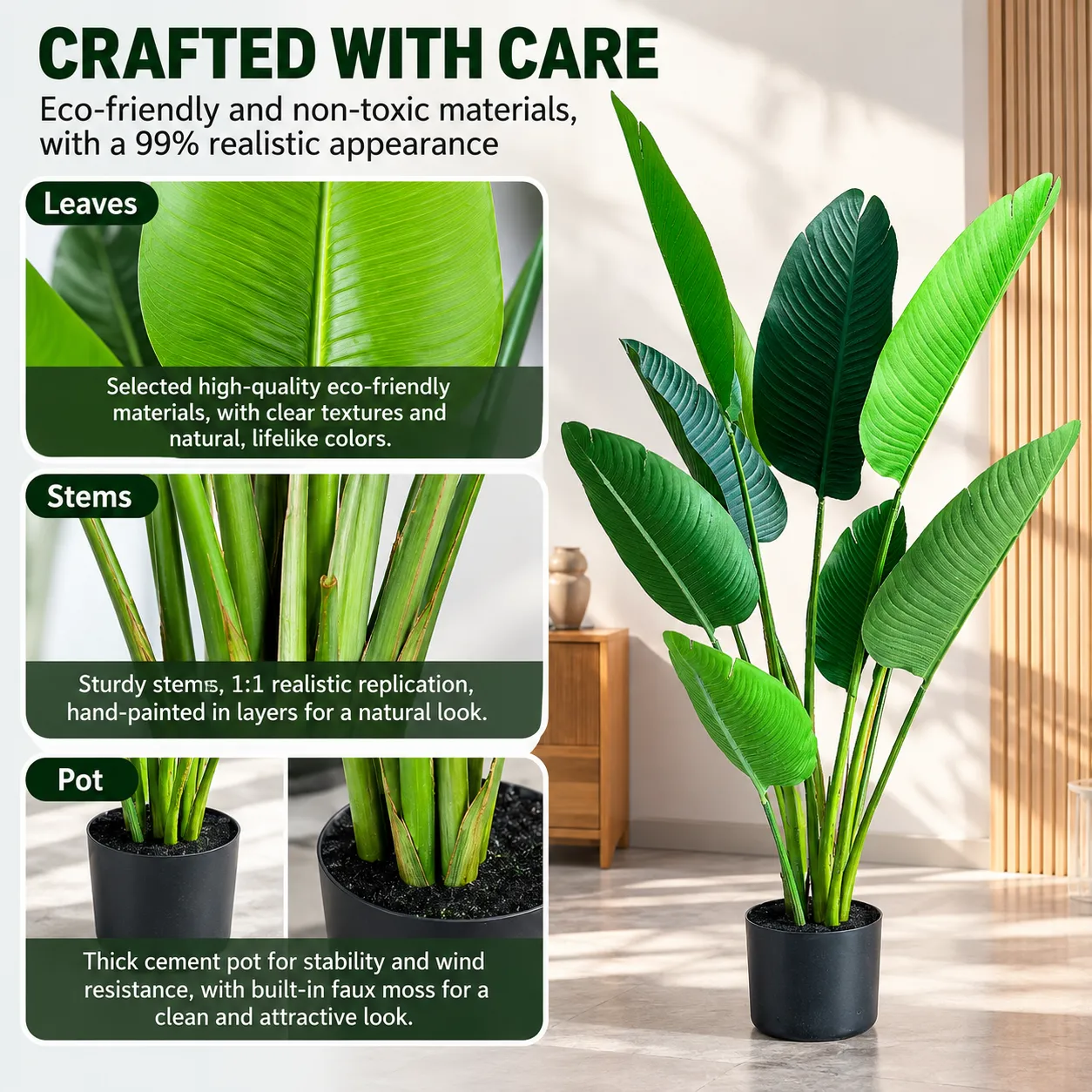 Alessandro Design Strelitzia planta artificiala 120cm verde 8 frunze
