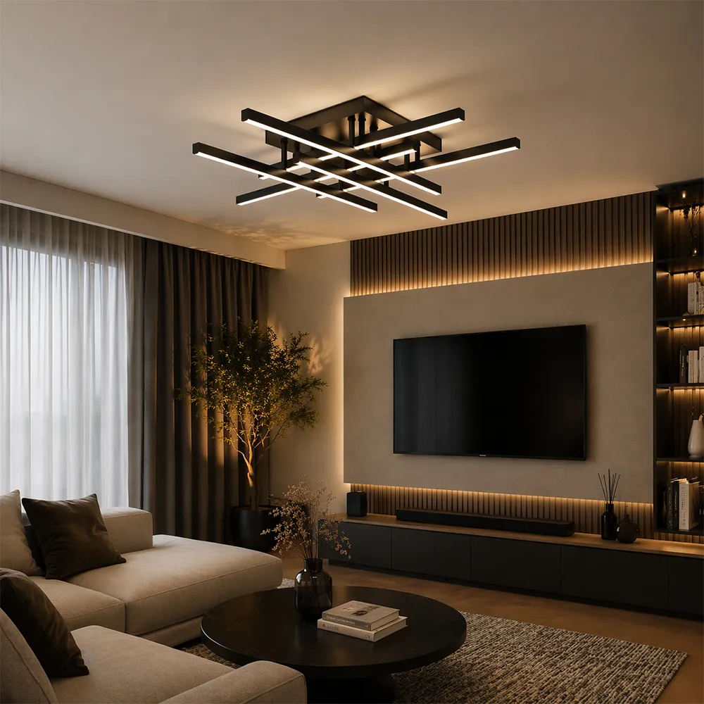 Alessandro Design Linex lustra LED 81W neagra liniara 6 brate