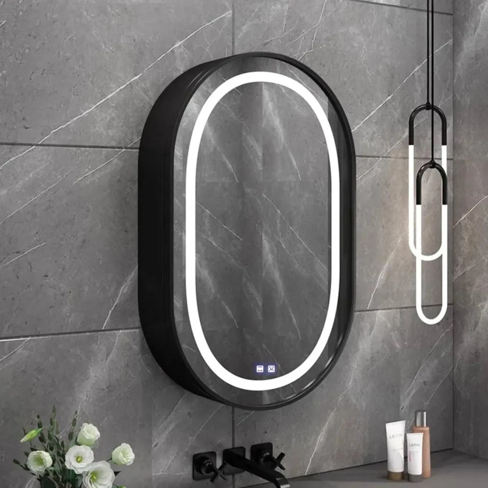Alessandro Design 50x80cm oglinda LED ovala cu dulap neagra