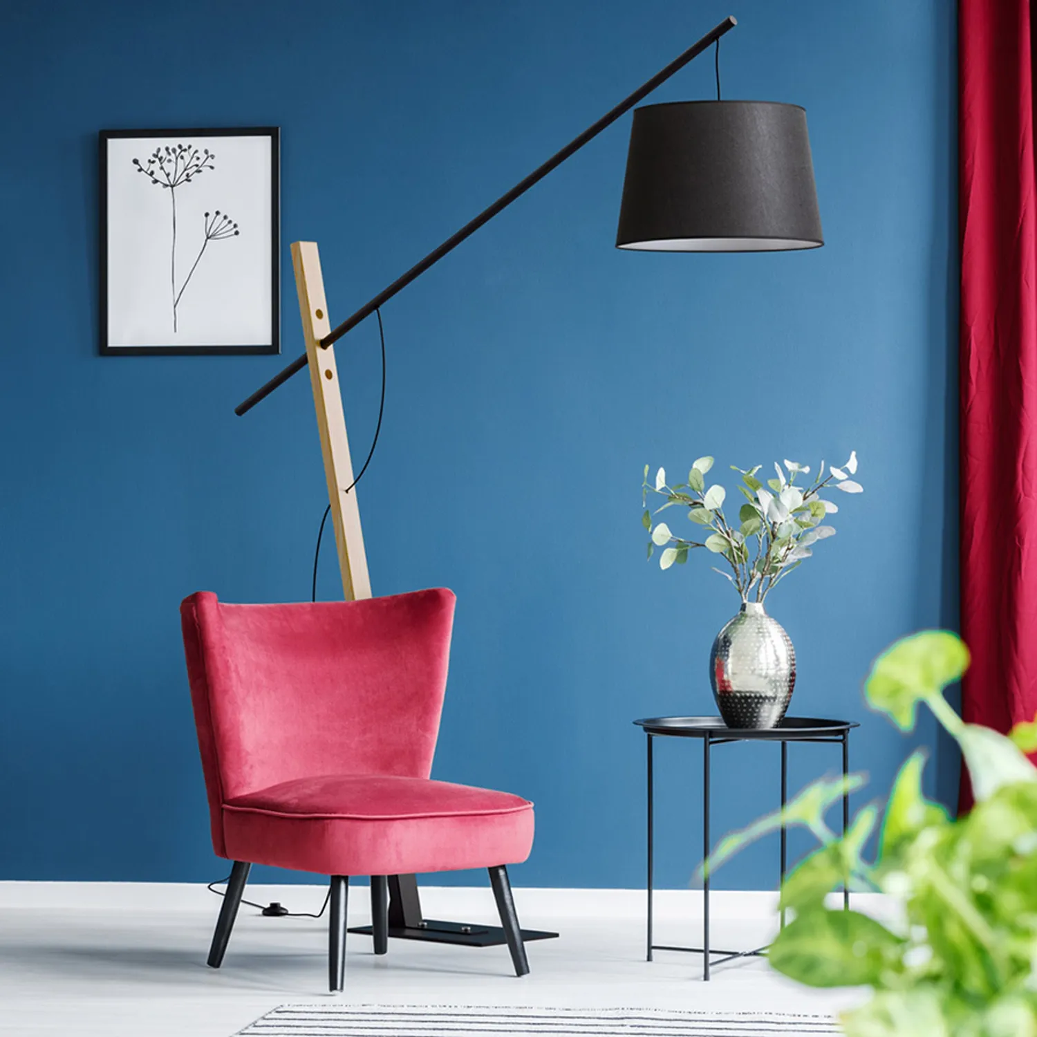 Rendl Dante lampadar negru-lemn textil