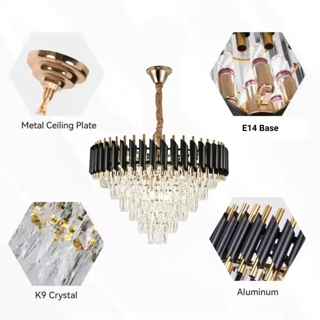 Alessandro Design VERSAILLES Magno 8xE14 candelabru cristal negru-auriu 60cm
