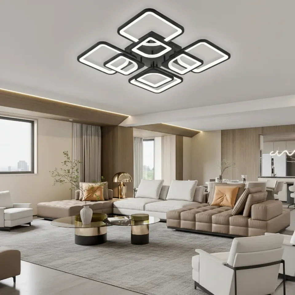 Alessandro Design Zoe lustra LED 138W neagra 8 patrate