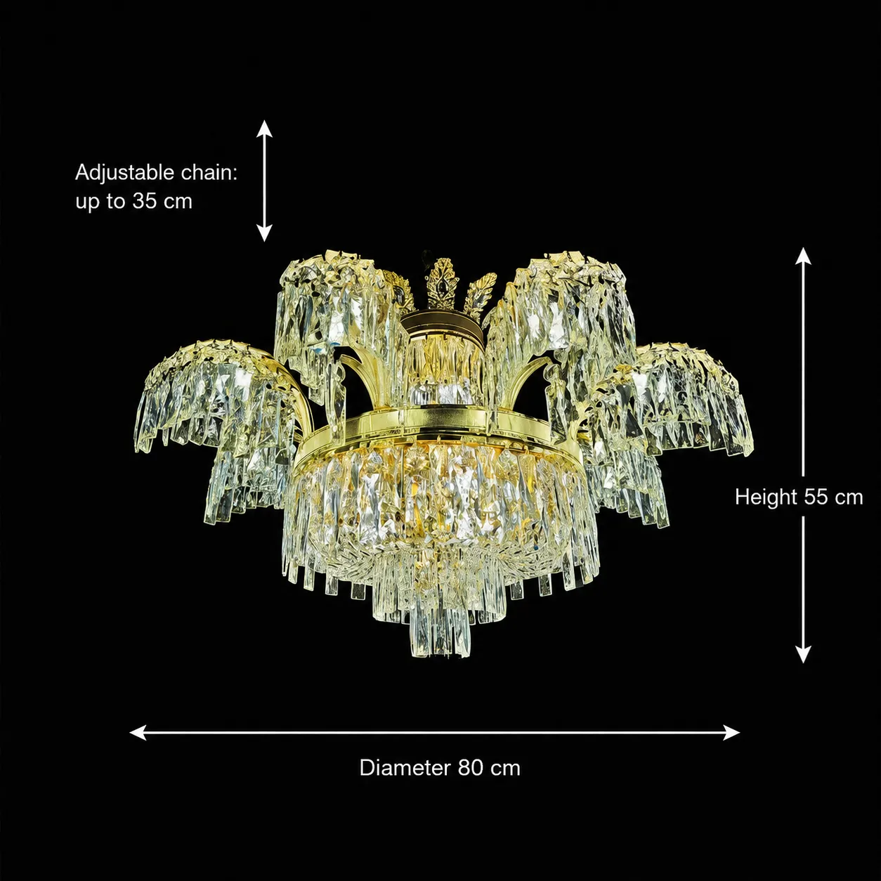 Alessandro Design Palace candelabru cristal 8 brate D80cm auriu