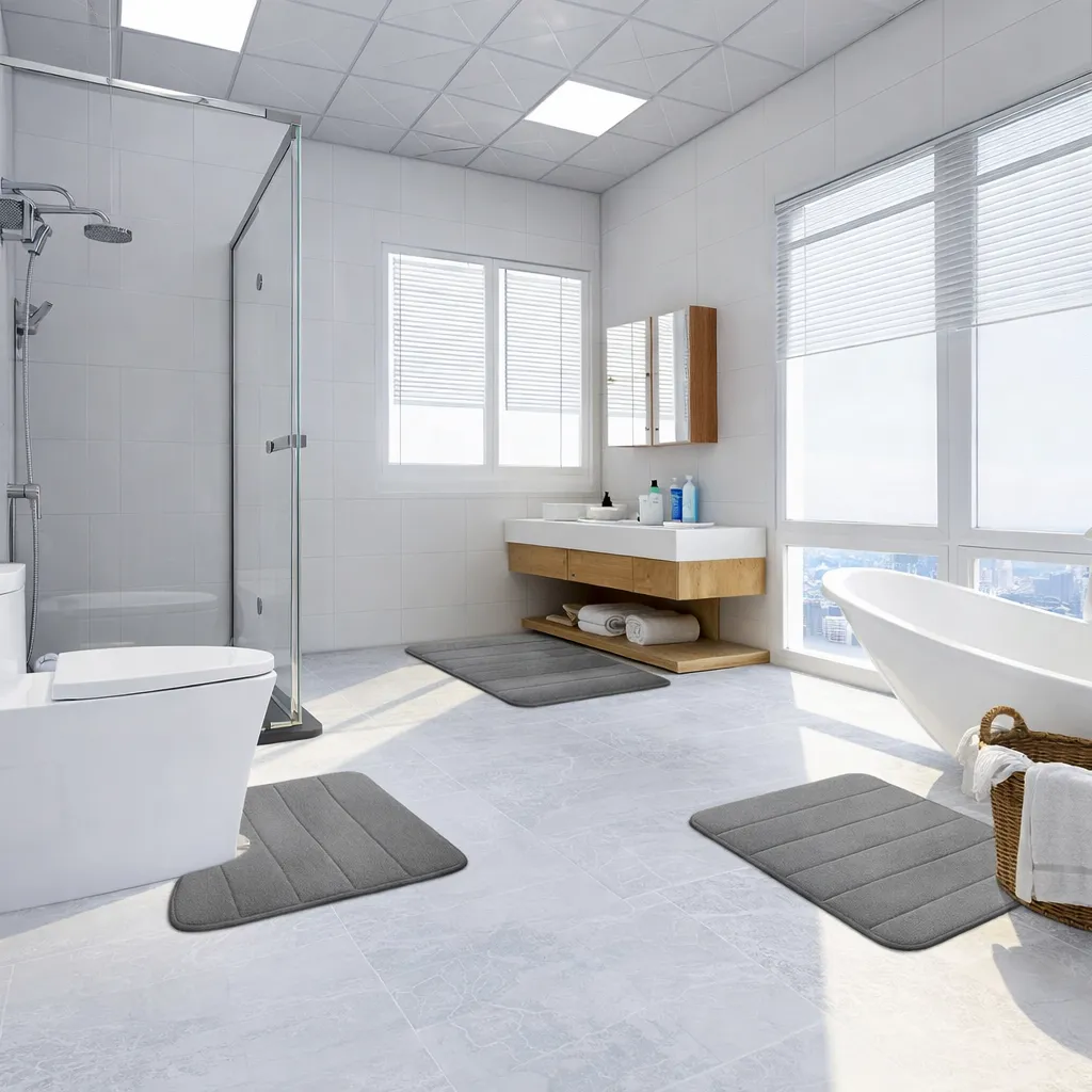 Alessandro Design covor baie gri antiderapant 80x50+50x40 2 buc