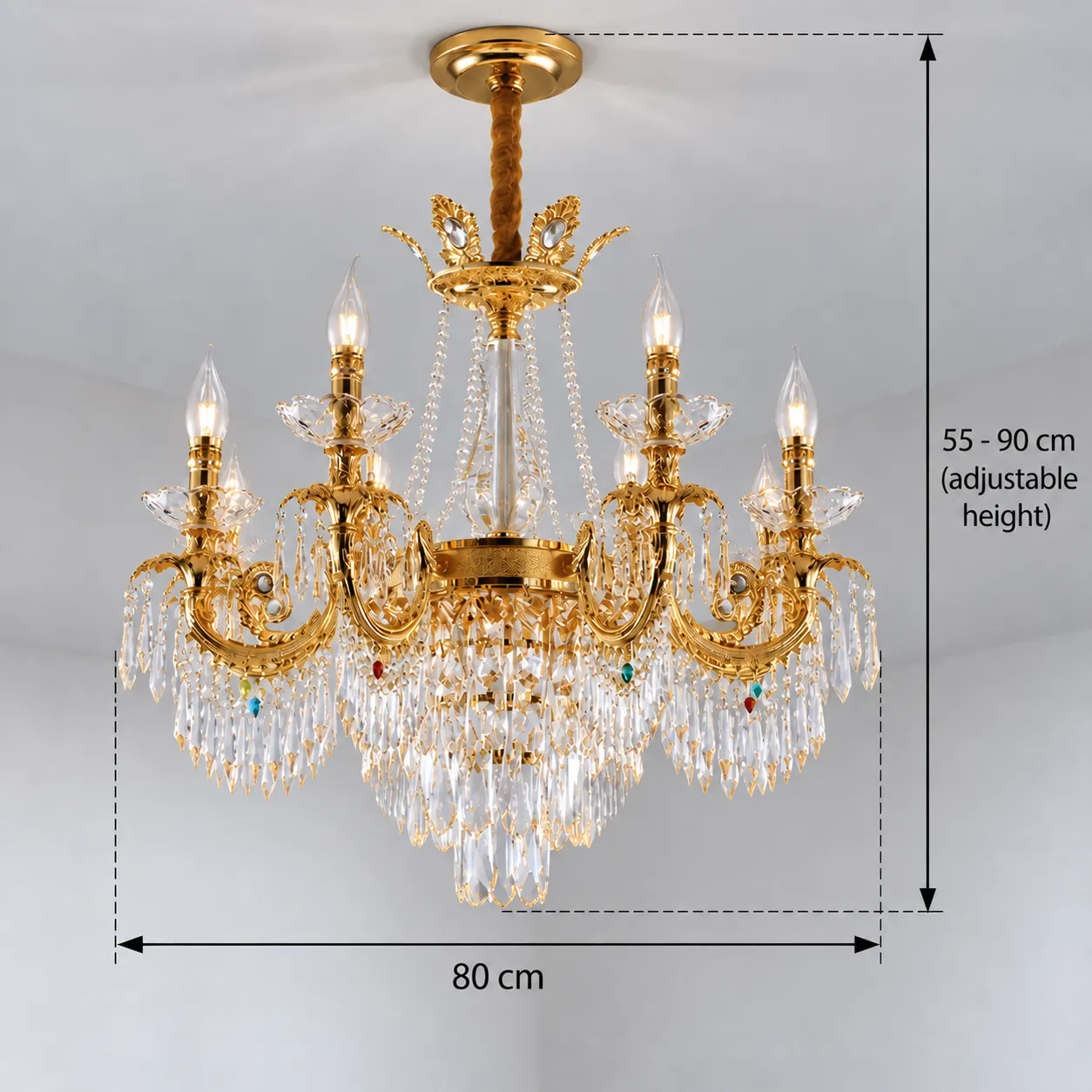 Alessandro Design candelabru cristal auriu 80cm 11xE14