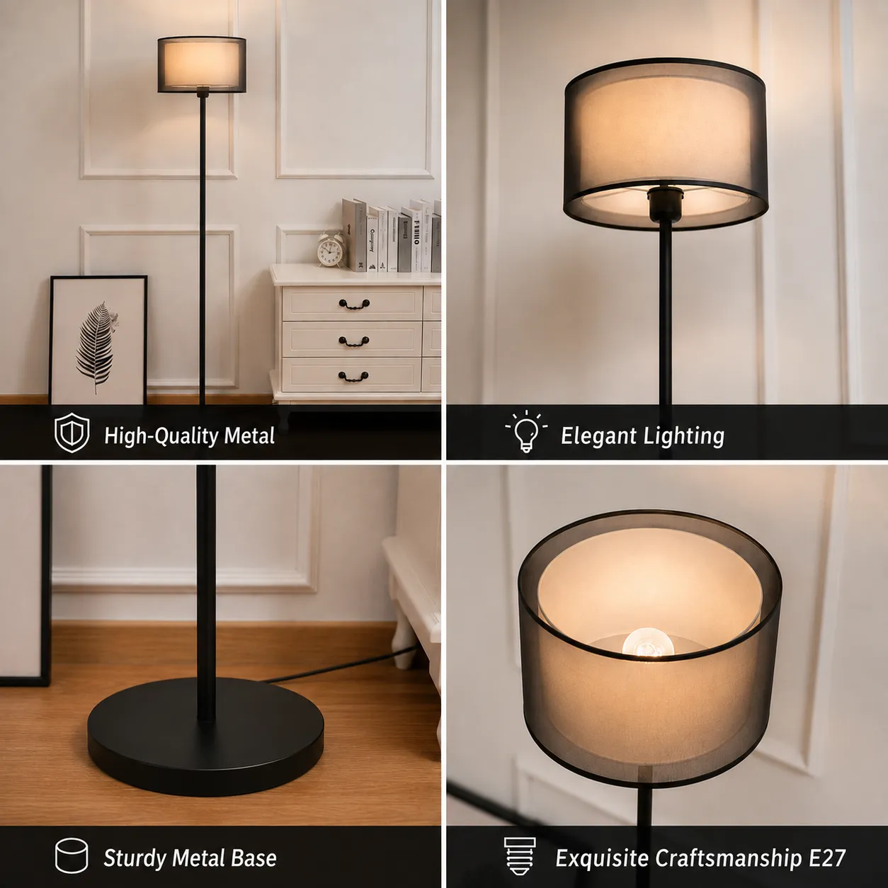 Alessandro Design KYZYLORDA lampadar E27 negru metal