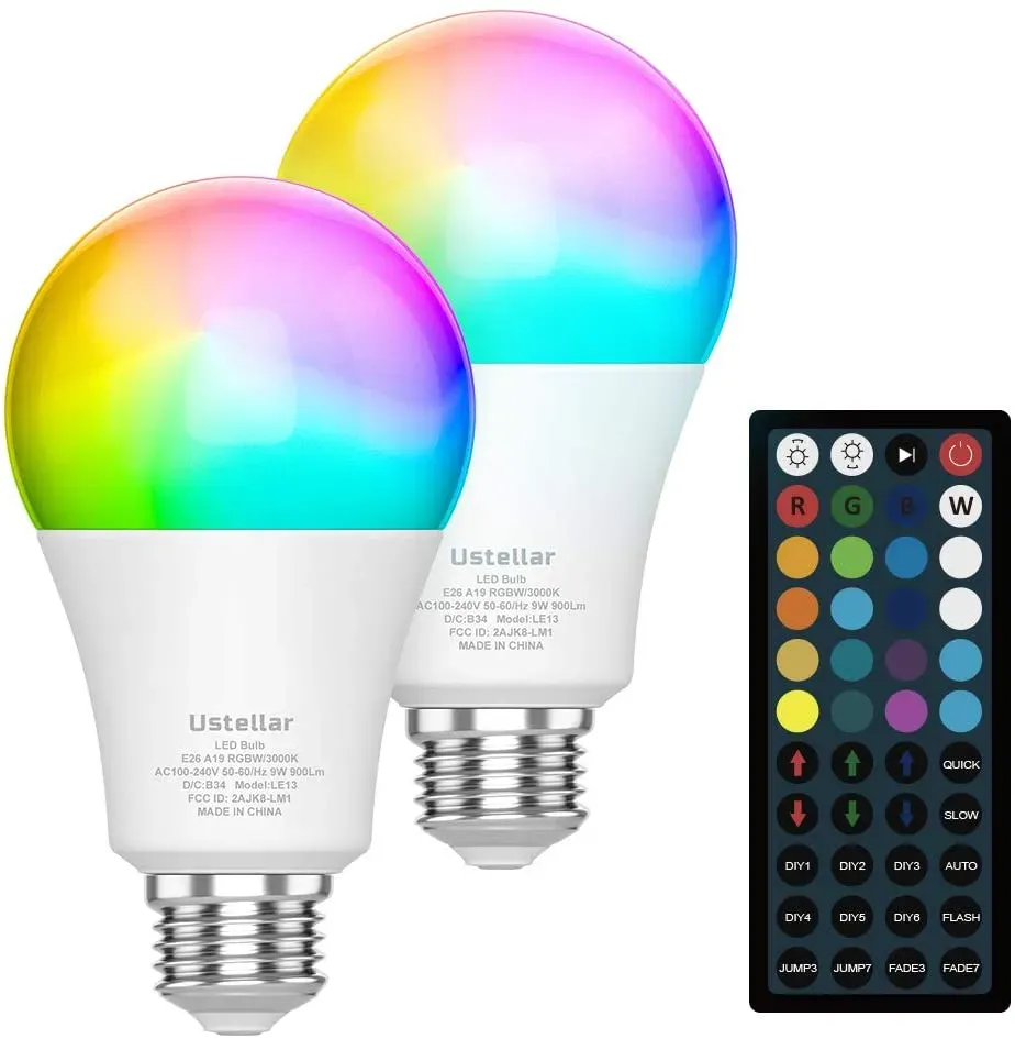 Ustellar 9W bec LED RGBW E26 3000K 2 bucati colorat