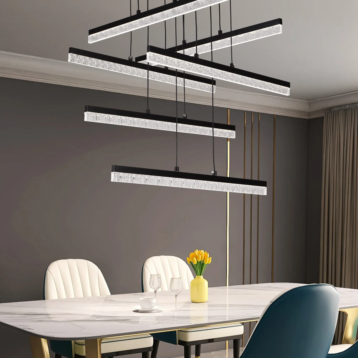 Alessandro Design Strata lustra LED suspendata 82W neagra 6 brate