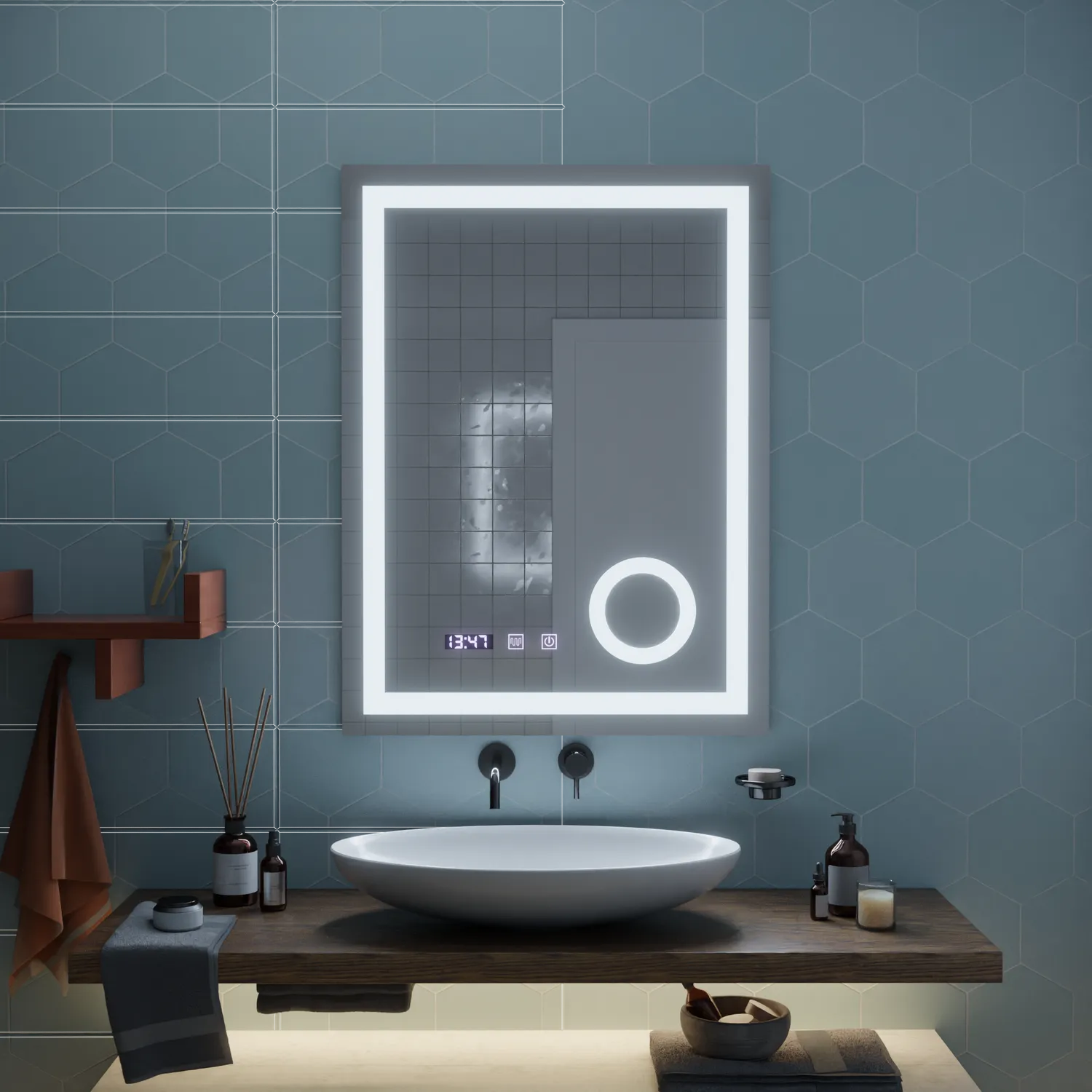 Alessandro Design NIVERA oglinda LED 60x80cm ceas dezaburire