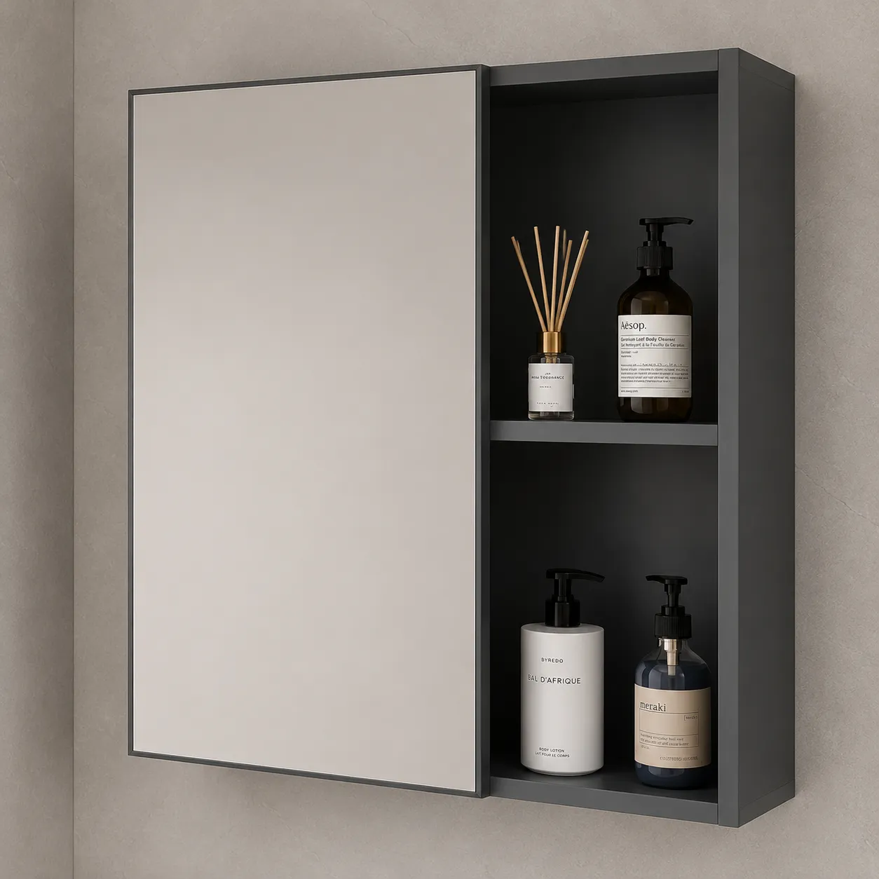 Alessandro Design EVOQ Set Mobilier Baie 80cm Gri Alb cu Oglinda LED