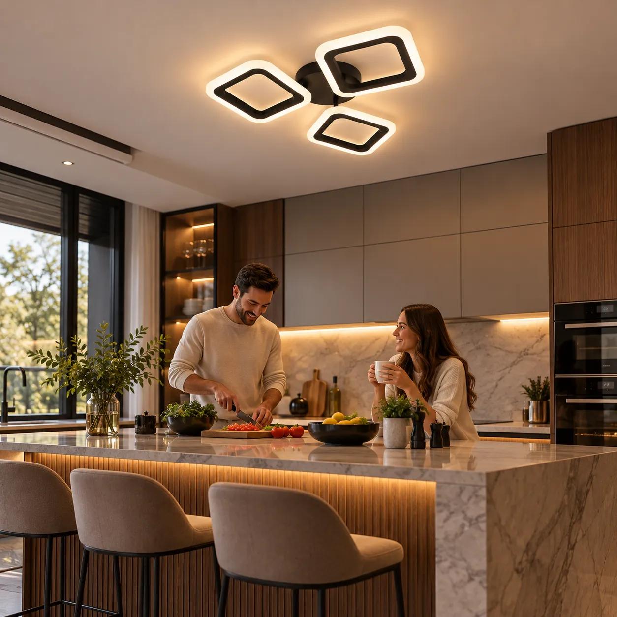 Alessandro Design Pulsaris 40W lustră LED neagră 3 pătrate