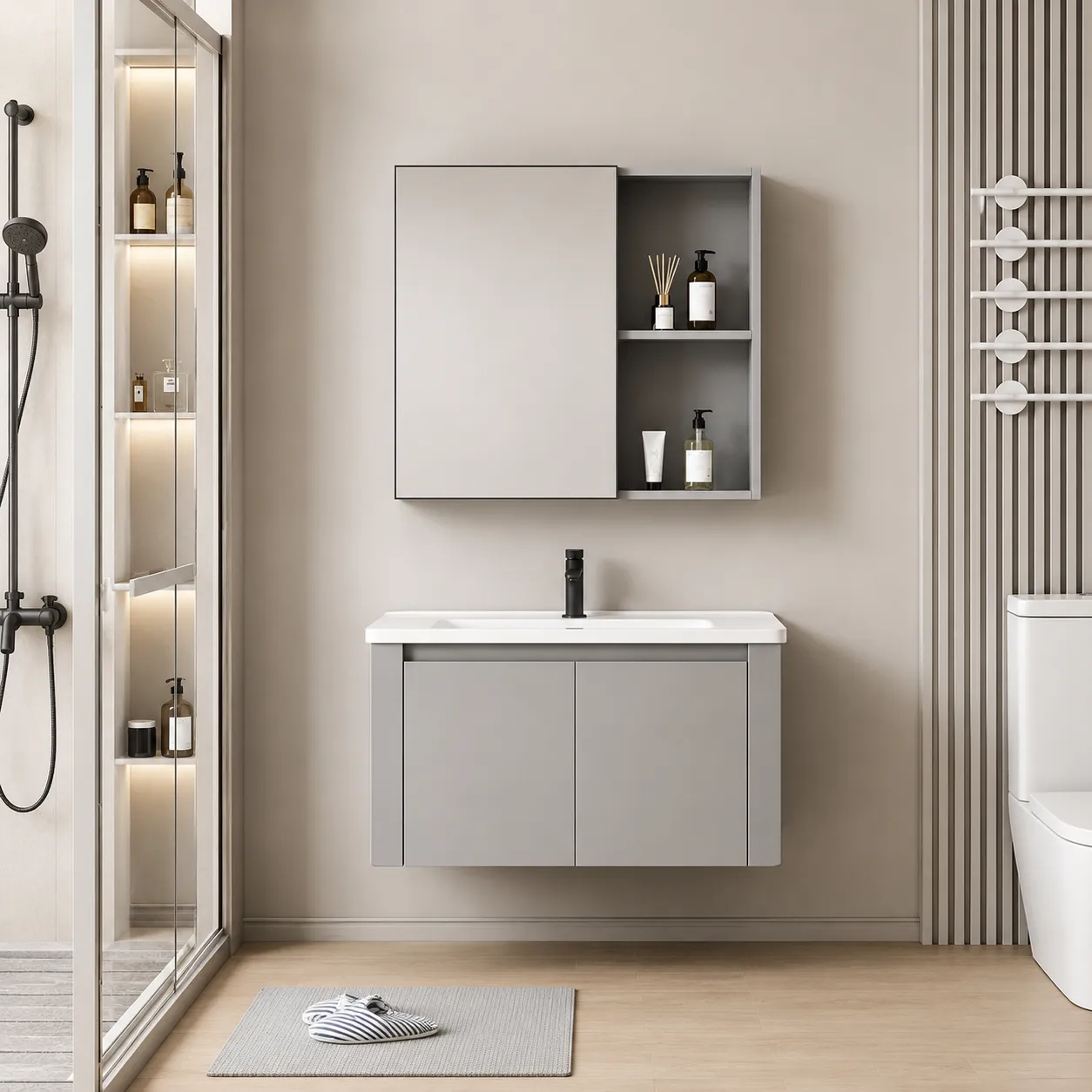 Alessandro Design Tivoli set mobilier baie 80cm gri-alb oglinda LED