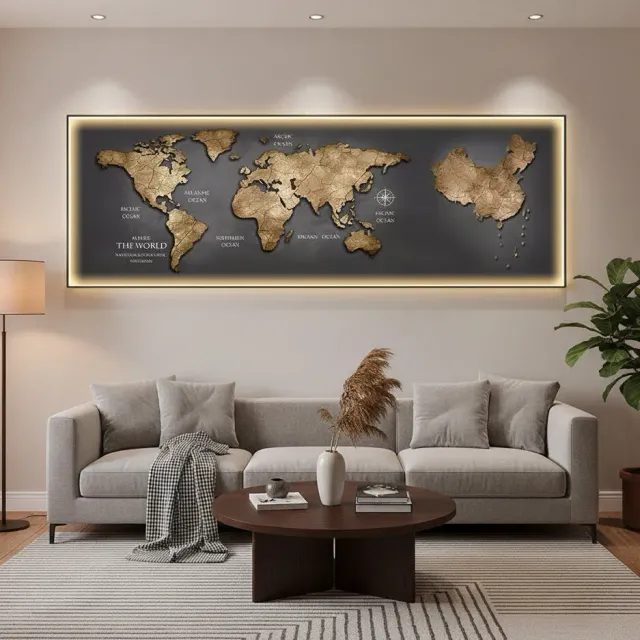 Alessandro Design World Map tablou decorativ LED 120x60cm neutru