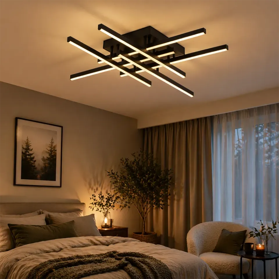 Alessandro Design Linex lustra LED 81W neagra liniara 6 brate