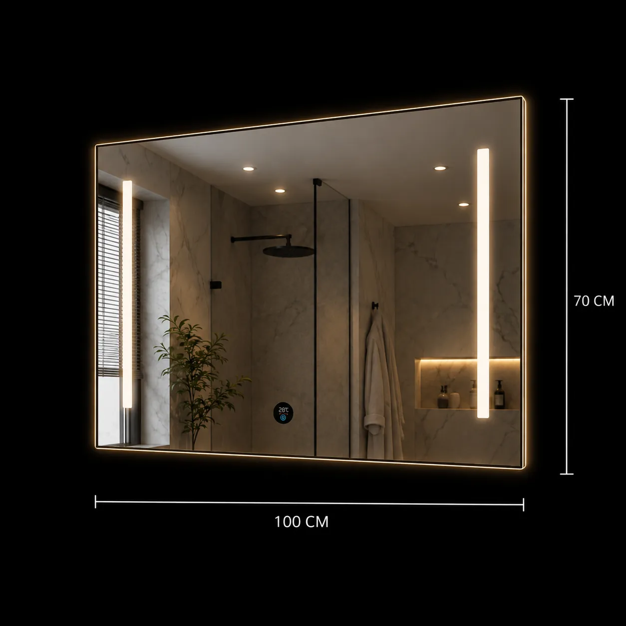 Alessandro Design Slupsk oglinda LED 100x70cm gri cu ceas