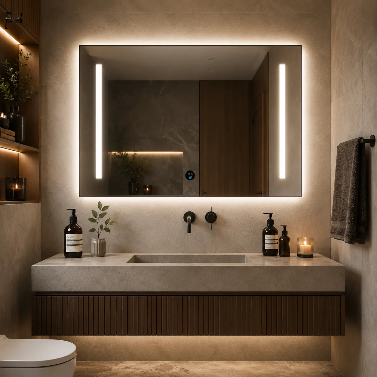Alessandro Design Slupsk oglinda LED 100x70cm gri cu ceas