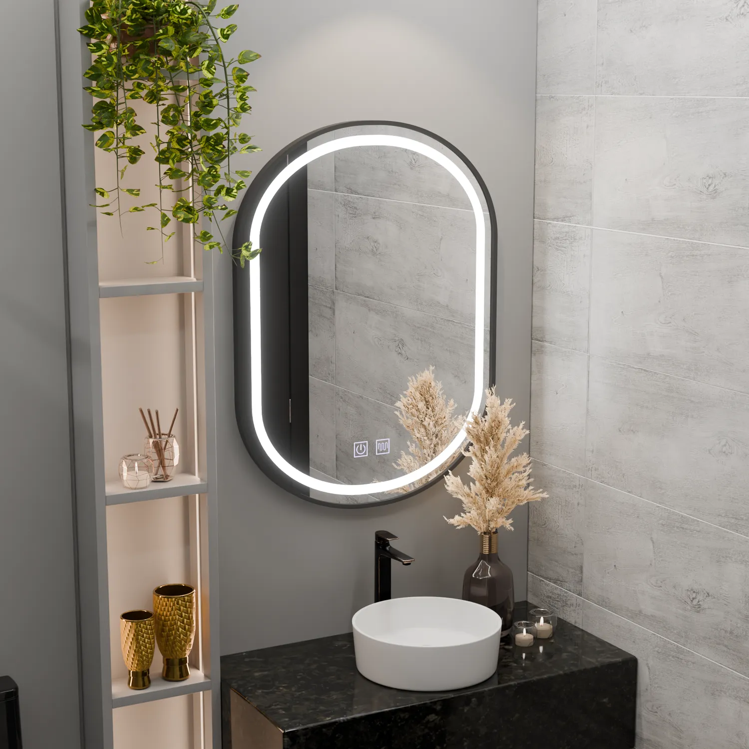 Alessandro Design Vetro oglinda LED ovala 50x80cm neagra
