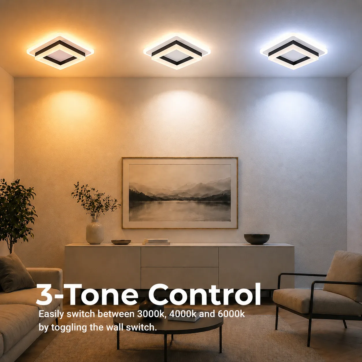Alessandro Design Modern lustra LED 25W neagra 19,5 cm patrata