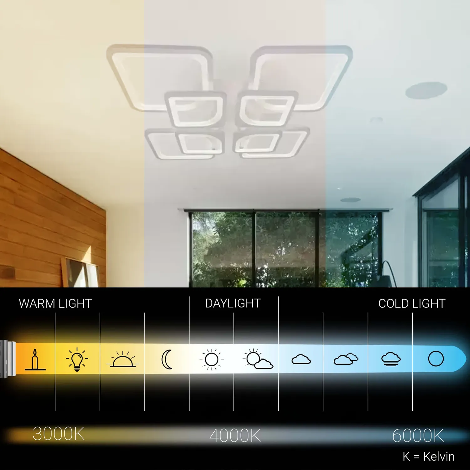 ZOE lustra LED 138W alba dimabila 8 patrate telecomanda