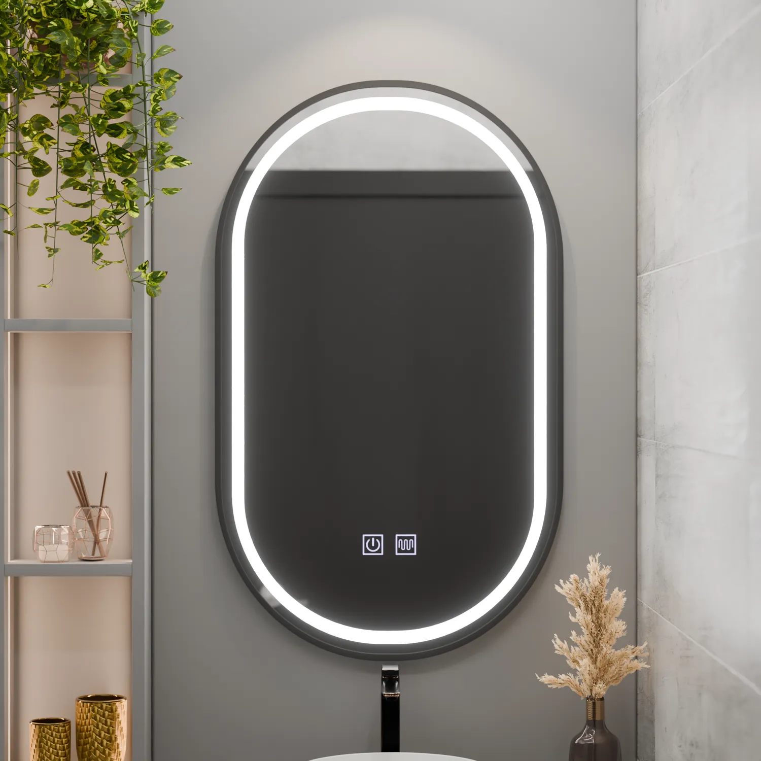Alessandro Design Vetro oglinda LED ovala 50x100cm neagra dimabila