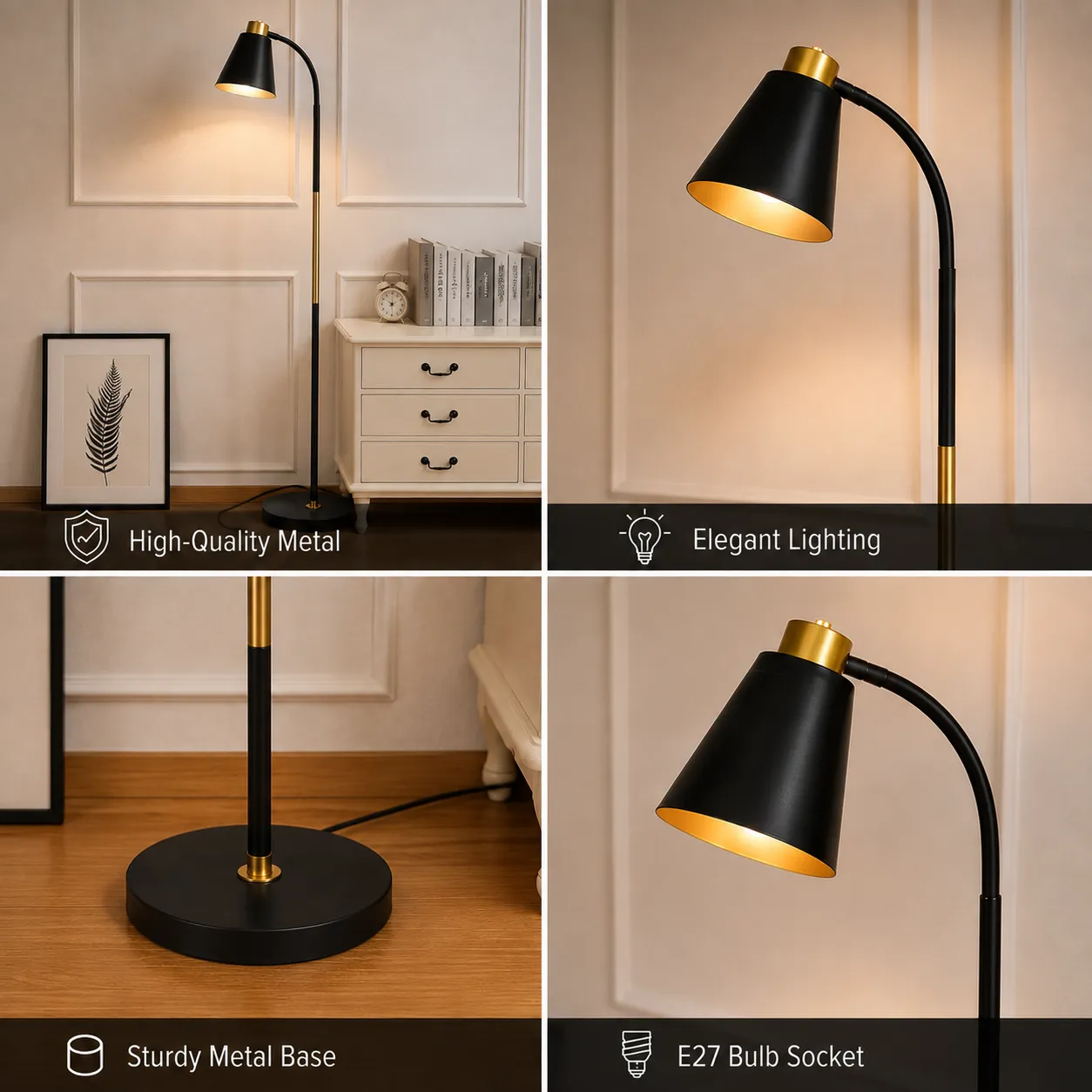 Alessandro Design Temirtau lampadar E27 negru 140cm