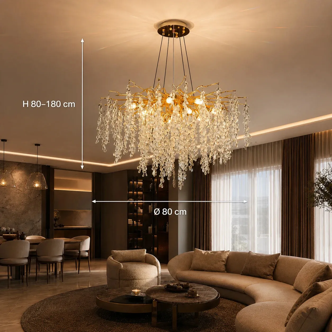 Alessandro Design Waltz candelabru cristal cascadă 80cm 9xG9